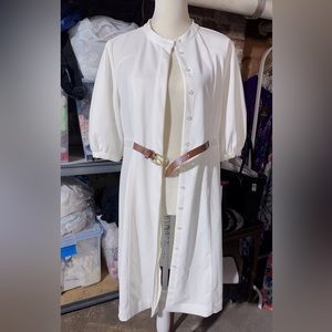 Calvin Klein hidden belt white dress long sleeve button up jacket buff cuff NWT